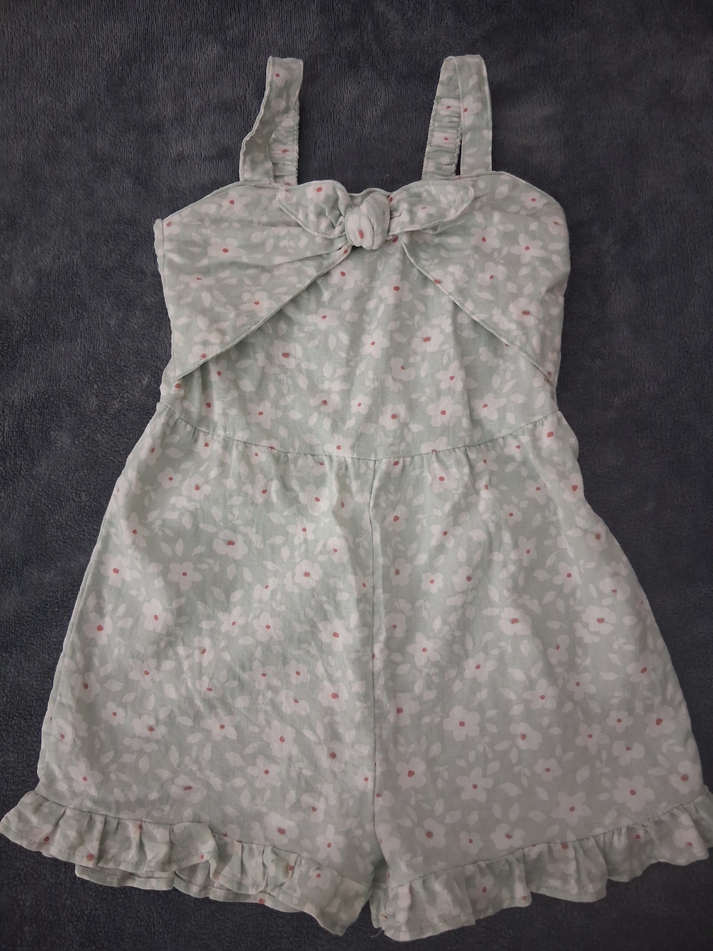 Mint Floral Tie-Front Baby One-Piece Romper